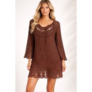 Cover Me Crochet Knit Coverup Tunic Chocolate Brown Size Medium